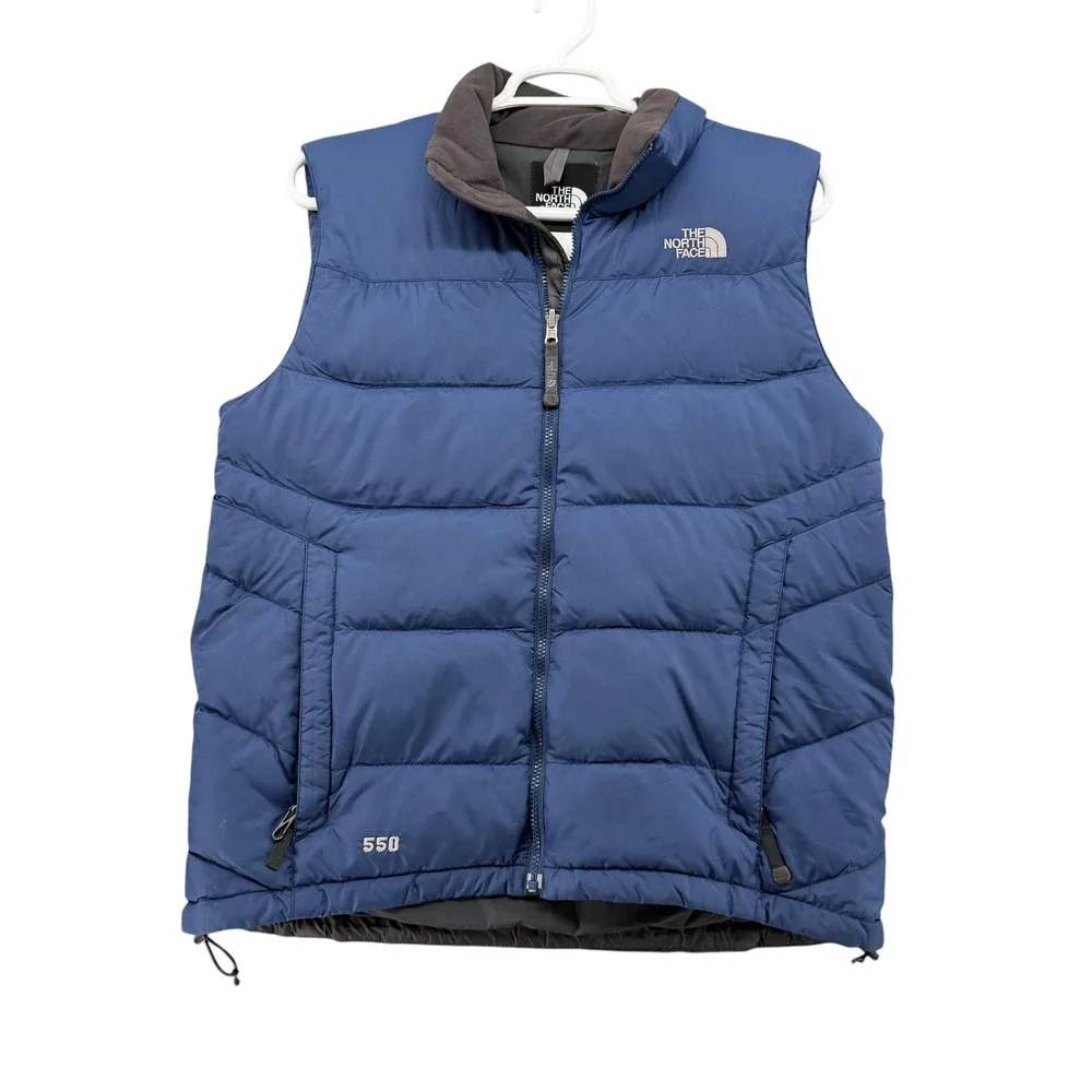 The North Face 550 Down Puffer Vest Mens Blue Full Zip Insulated Jacket M